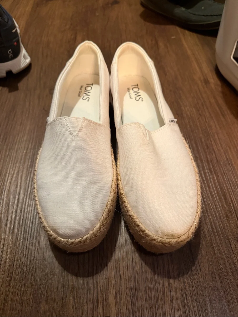 TOMS White Canvas Espadrille Platform Slip-On